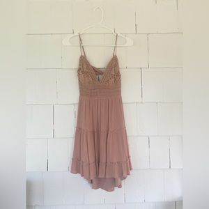 Pink mini dress with lace top